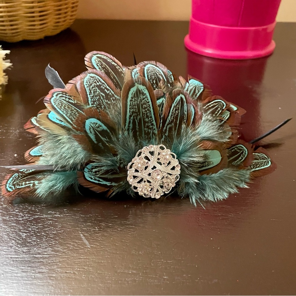 Turquoise Feather Fascinator Kentucky Derby, Preakness, Belmont